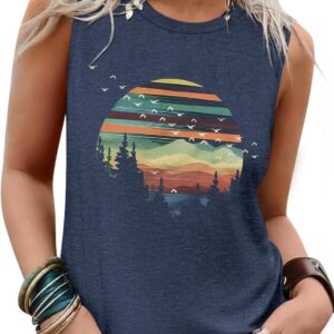 LUXVEER Sleeveless Tank Tops for Women 2025 Summer Casual Blouses Graphic Tees Loose Fit Crewneck Vacation Outfits Shirts