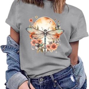 LUXVEER Women's Short Sleeve T Shirts Graphic Tees Crewneck Casual Loose 2025 Summer Boho Tops