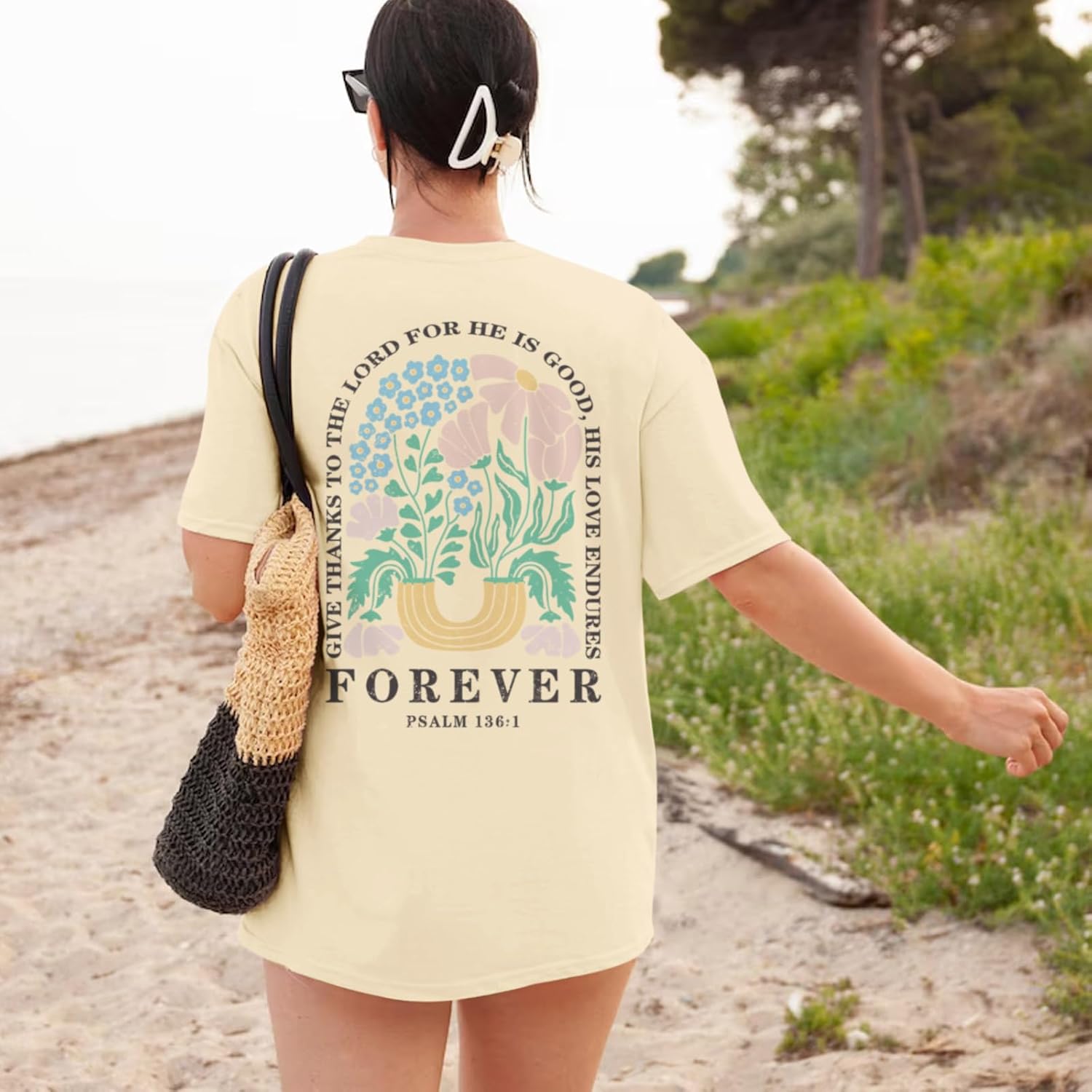 Lytiarul Christian Faith Tshirts for Women Jesus Religious Bible Verse Shirts Inspirational Floral Oversized Graphic Tees - Image 5