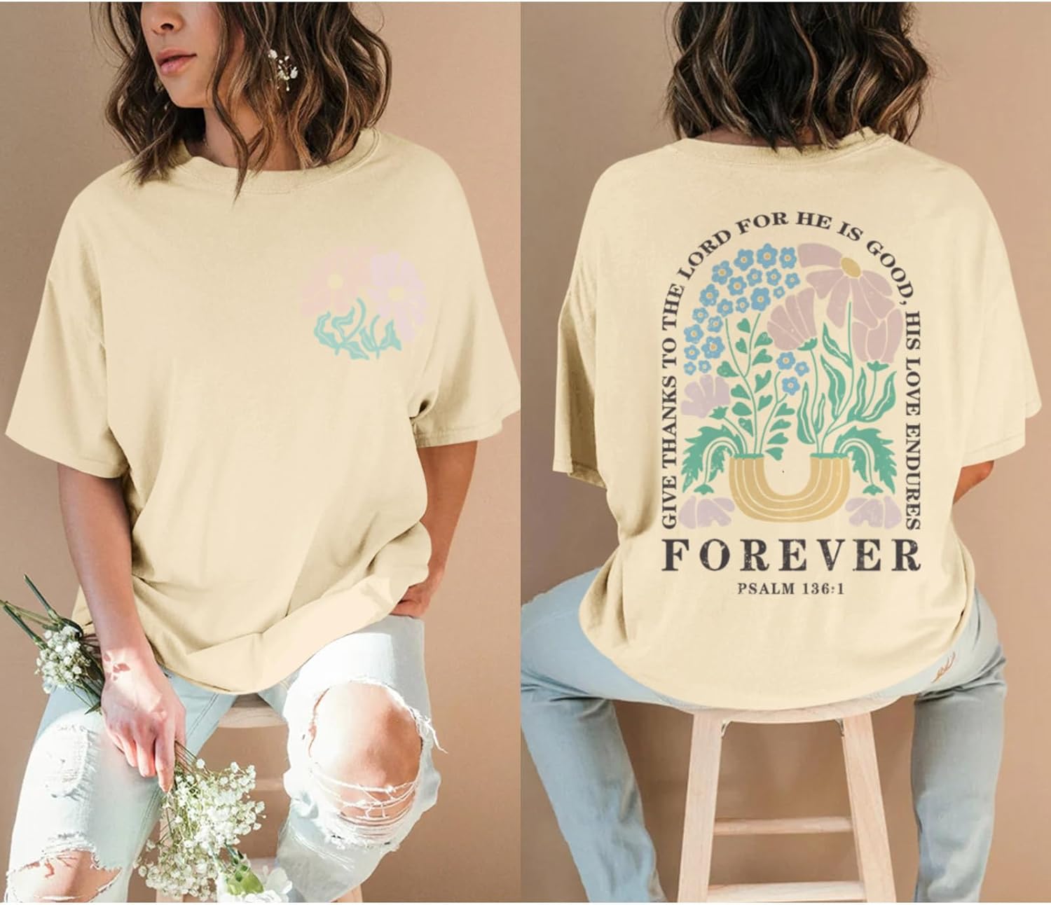 Lytiarul Christian Faith Tshirts for Women Jesus Religious Bible Verse Shirts Inspirational Floral Oversized Graphic Tees - Image 2