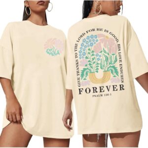 Lytiarul Christian Faith Tshirts for Women Jesus Religious Bible Verse Shirts Inspirational Floral Oversized Graphic Tees