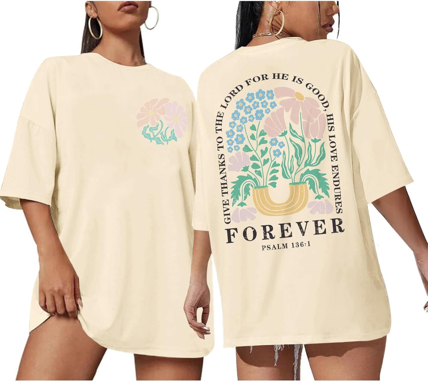 Lytiarul Christian Faith Tshirts for Women Jesus Religious Bible Verse Shirts Inspirational Floral Oversized Graphic Tees