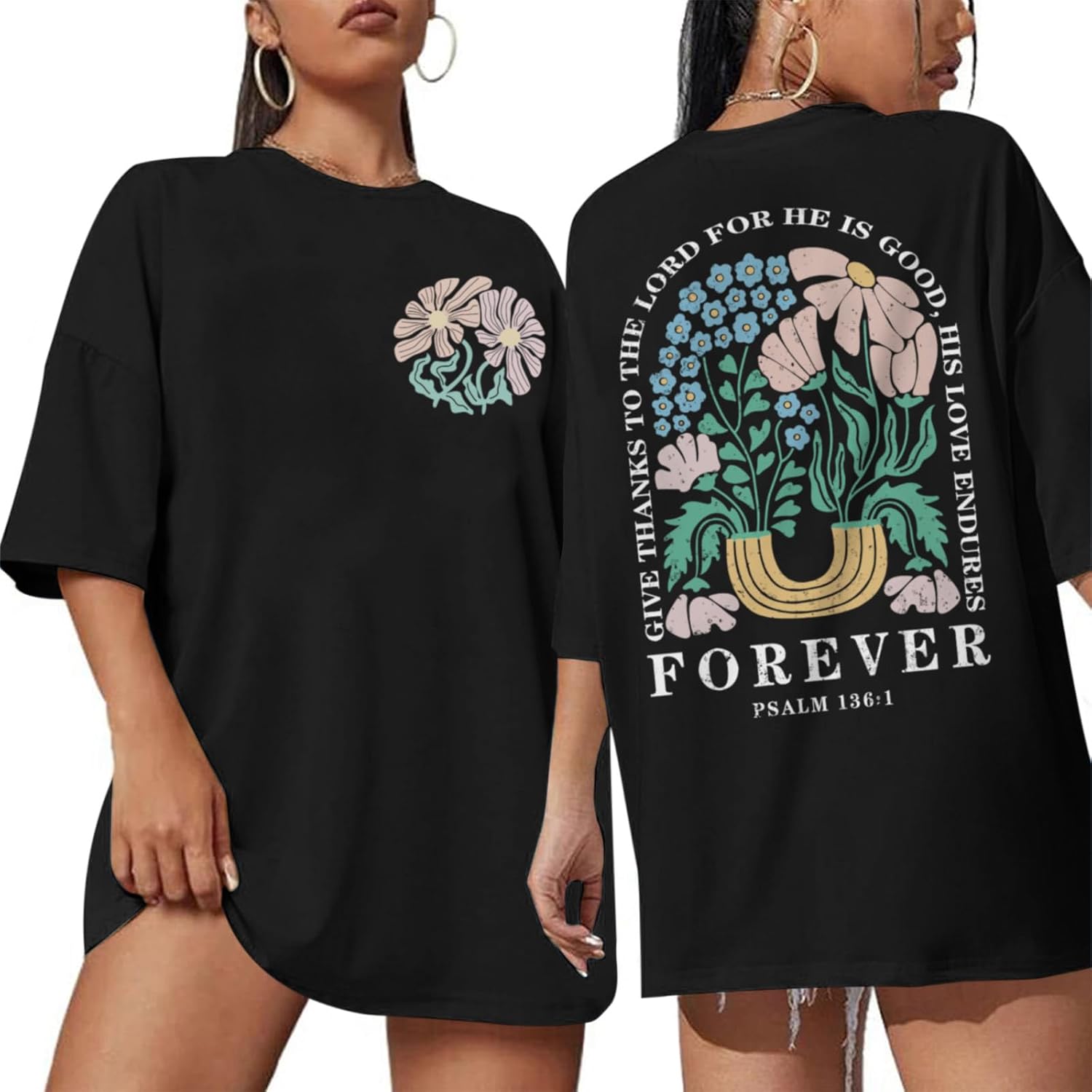 Lytiarul Christian Faith Tshirts for Women Jesus Religious Bible Verse Shirts Inspirational Floral Oversized Graphic Tees - Image 14