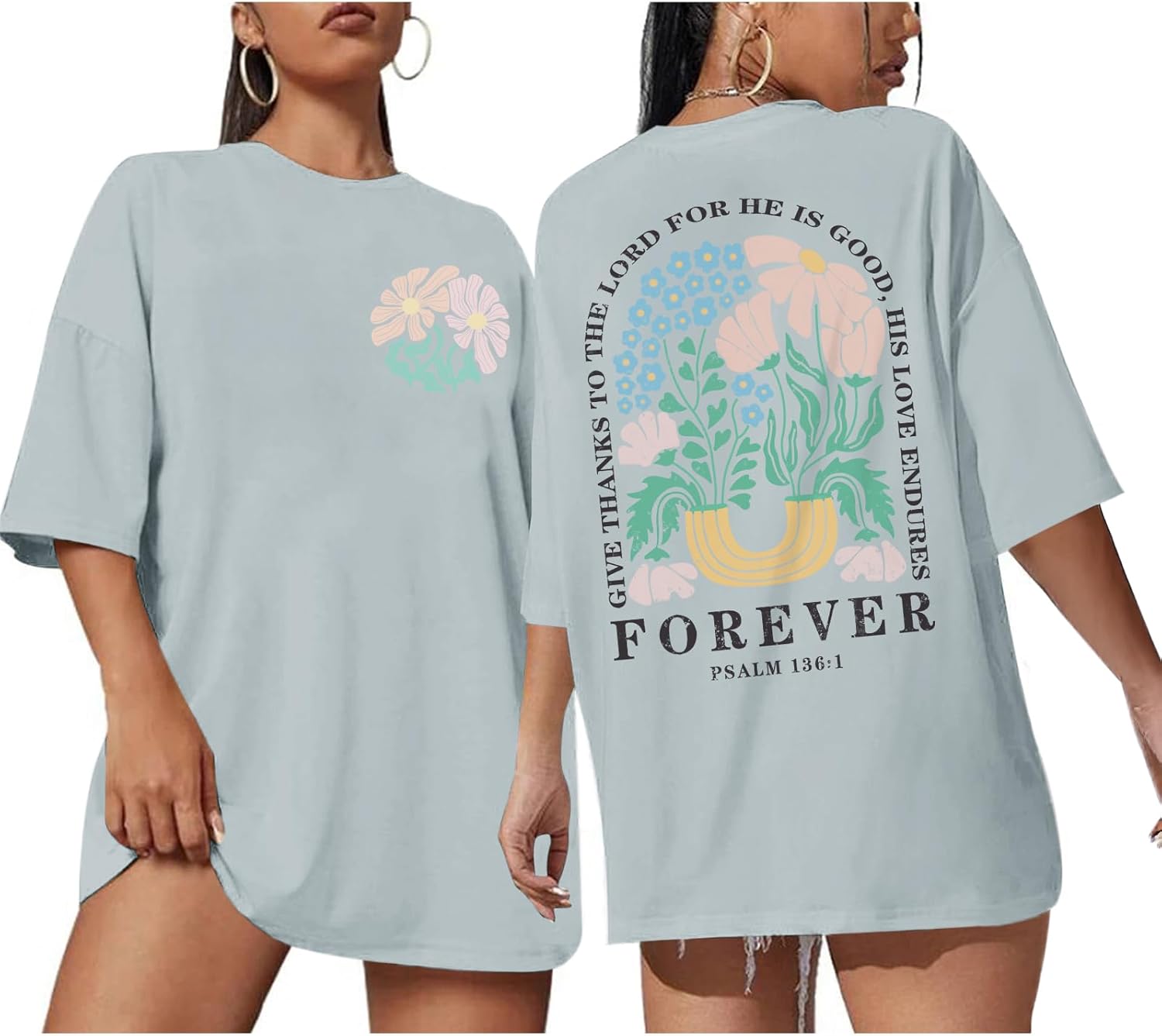 Lytiarul Christian Faith Tshirts for Women Jesus Religious Bible Verse Shirts Inspirational Floral Oversized Graphic Tees - Image 8