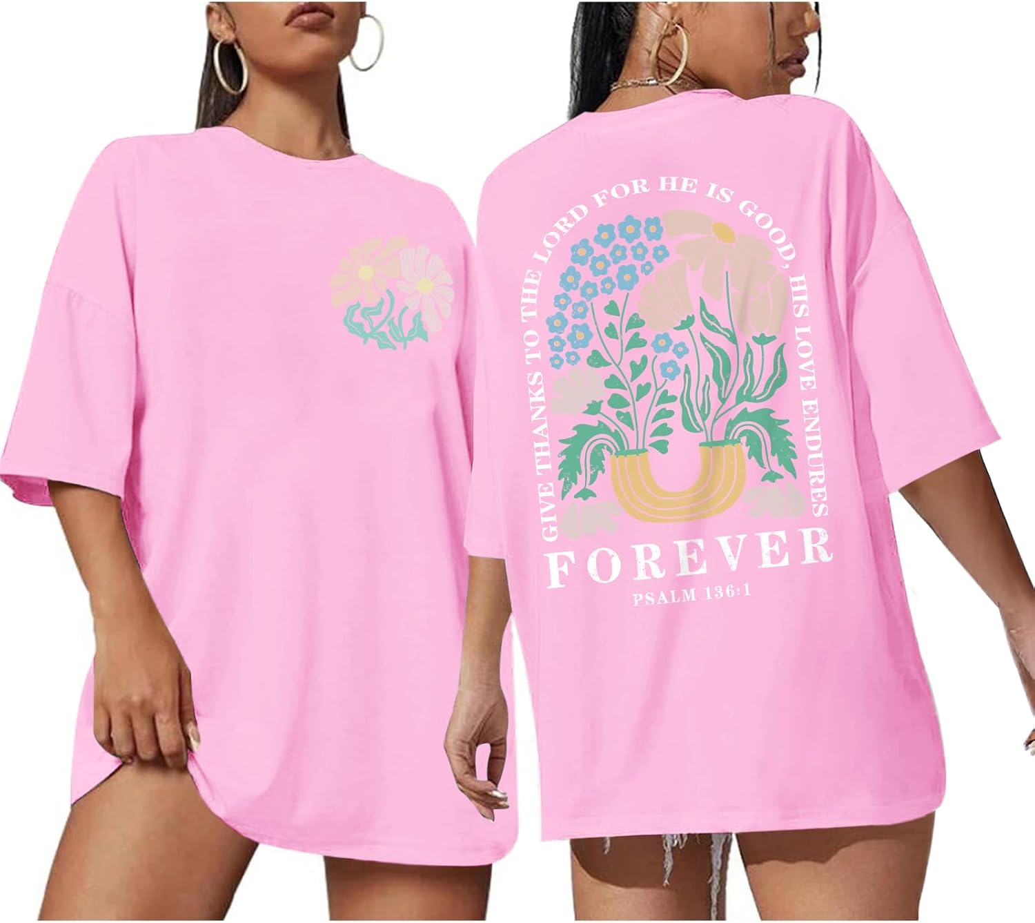 Lytiarul Christian Faith Tshirts for Women Jesus Religious Bible Verse Shirts Inspirational Floral Oversized Graphic Tees - Image 9