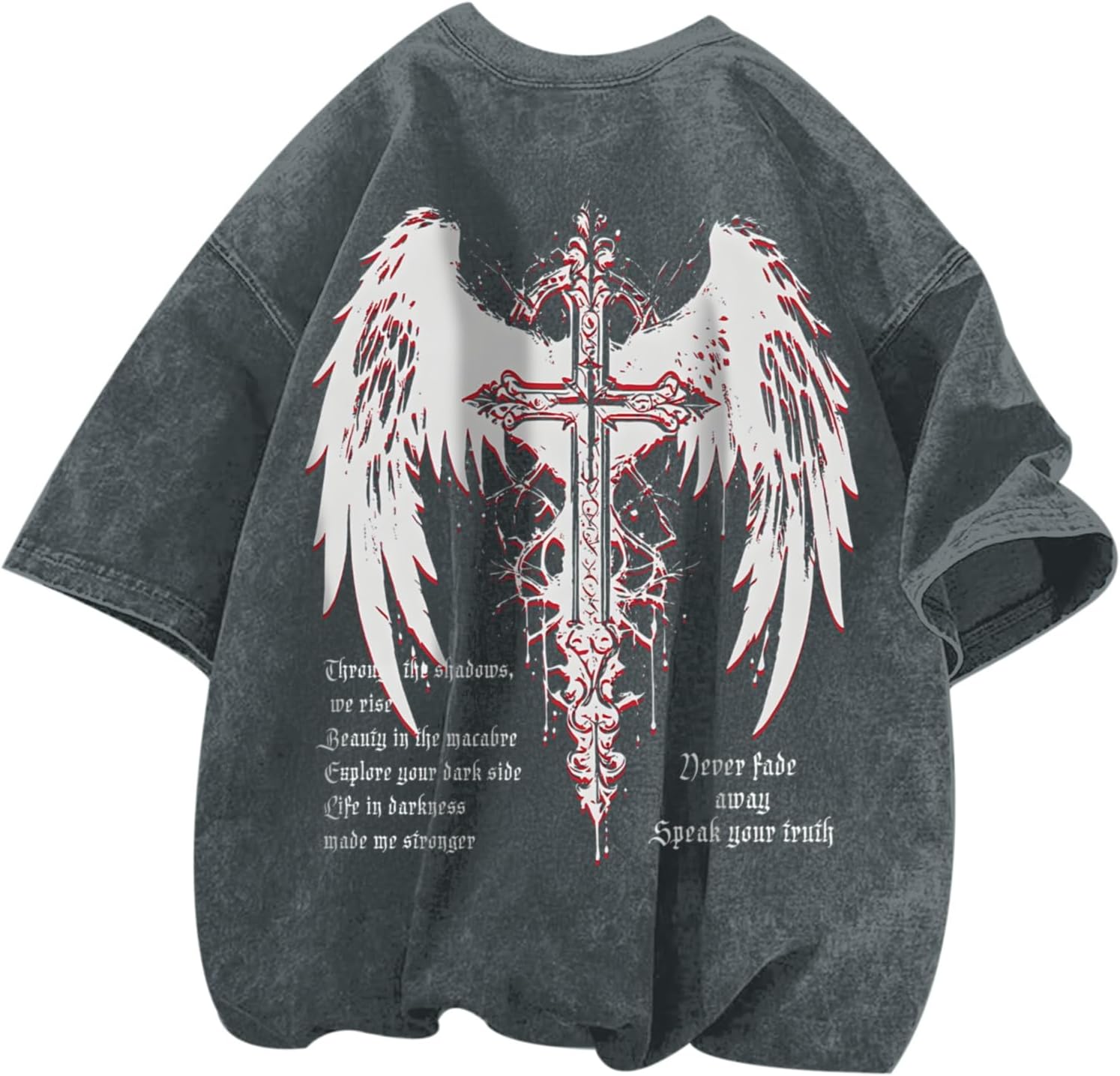 Lytiarul Vintage Goth Punk Shirts for Men Grunge Streetwear Oversized Tshirts Gothic Cross Y2k Graphic Tees Acid Wash T Shirt - Image 12