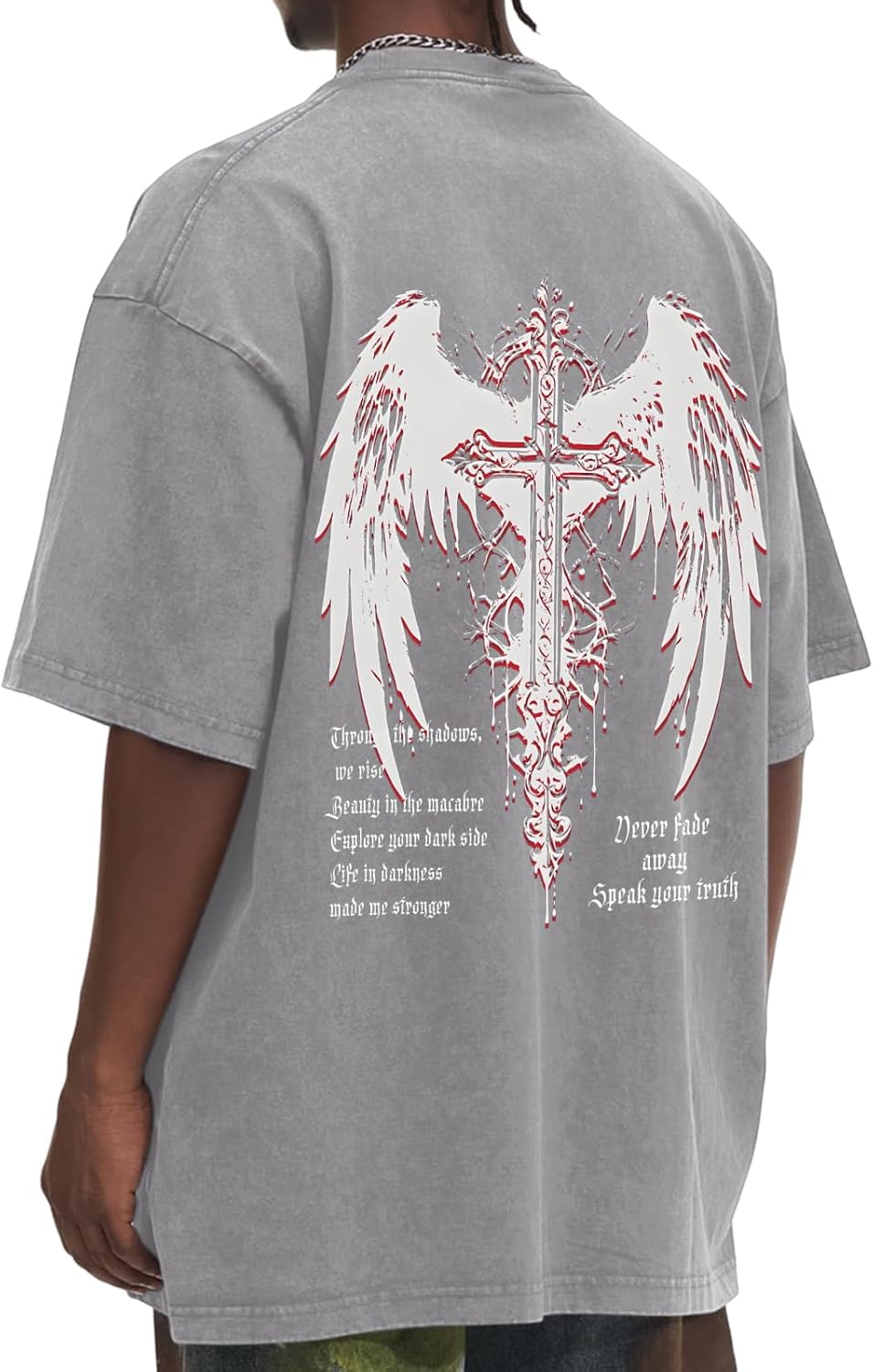 Lytiarul Vintage Goth Punk Shirts for Men Grunge Streetwear Oversized Tshirts Gothic Cross Y2k Graphic Tees Acid Wash T Shirt - Image 4