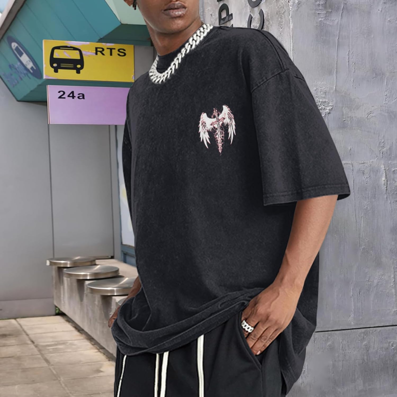 Lytiarul Vintage Goth Punk Shirts for Men Grunge Streetwear Oversized Tshirts Gothic Cross Y2k Graphic Tees Acid Wash T Shirt - Image 3