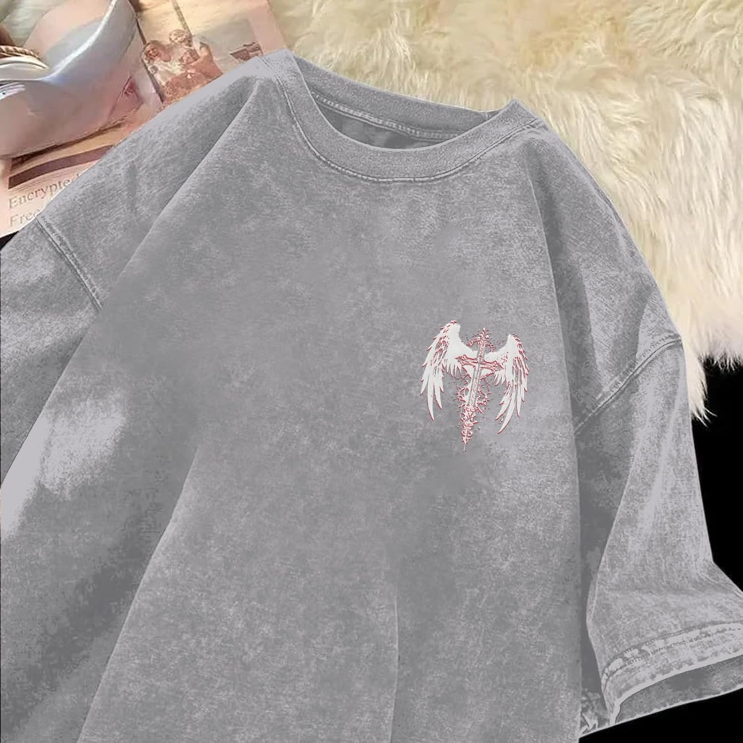 Lytiarul Vintage Goth Punk Shirts for Men Grunge Streetwear Oversized Tshirts Gothic Cross Y2k Graphic Tees Acid Wash T Shirt - Image 5