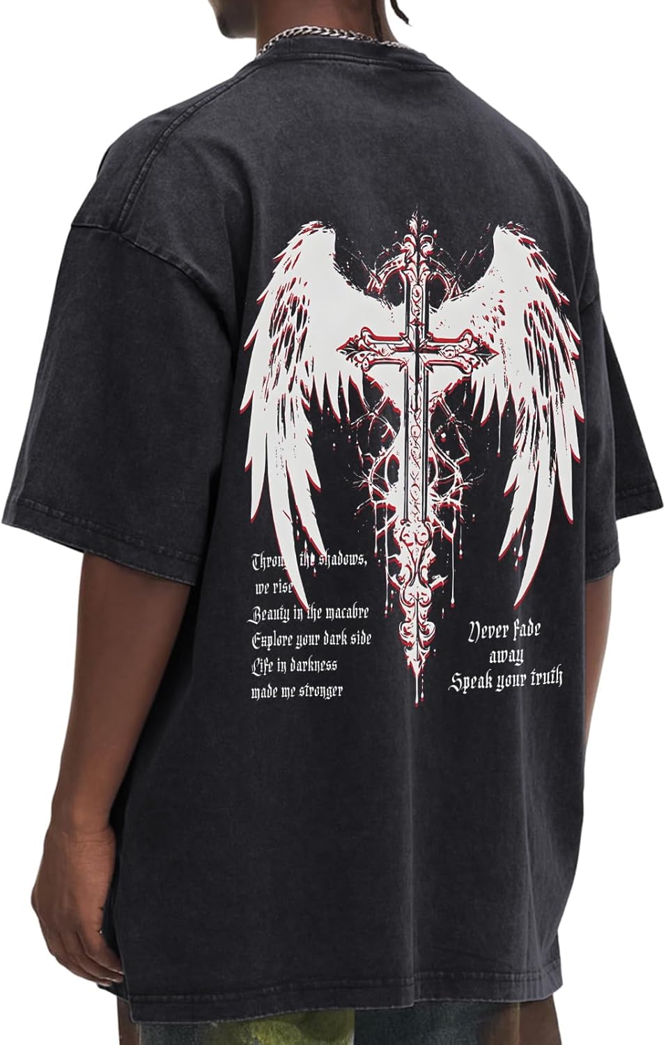 Lytiarul Vintage Goth Punk Shirts for Men Grunge Streetwear Oversized Tshirts Gothic Cross Y2k Graphic Tees Acid Wash T Shirt - Image 4