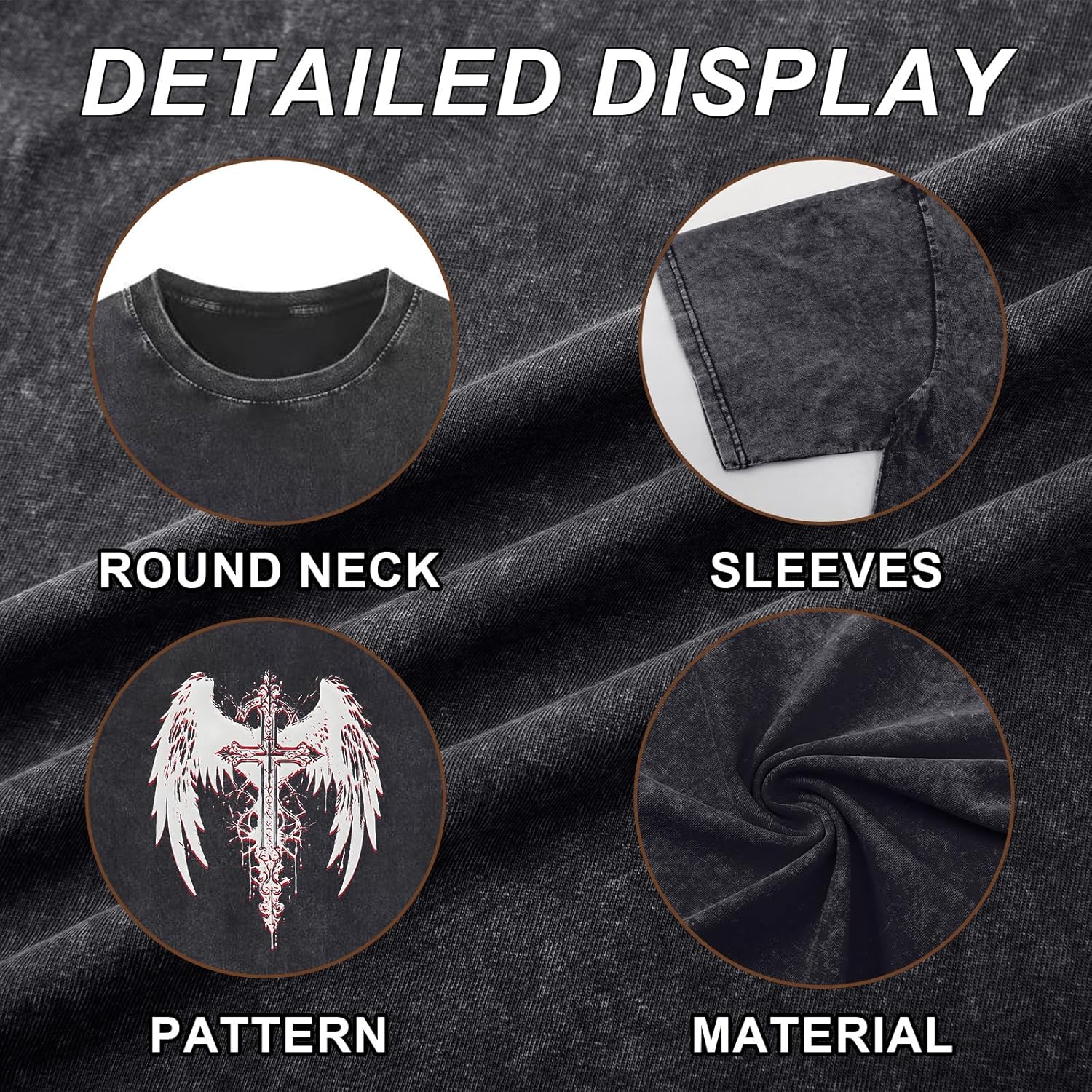 Lytiarul Vintage Goth Punk Shirts for Men Grunge Streetwear Oversized Tshirts Gothic Cross Y2k Graphic Tees Acid Wash T Shirt - Image 6