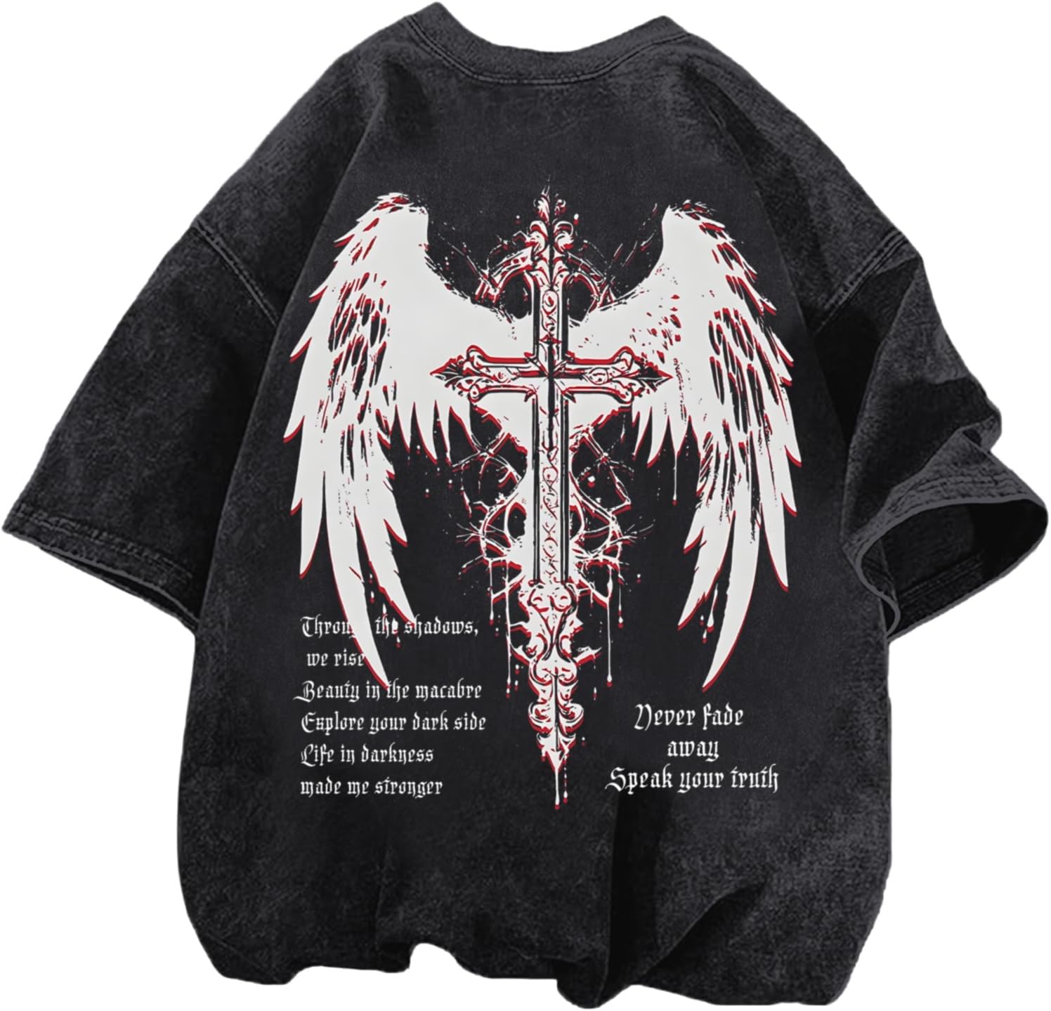 Lytiarul Vintage Goth Punk Shirts for Men Grunge Streetwear Oversized Tshirts Gothic Cross Y2k Graphic Tees Acid Wash T Shirt - Image 10