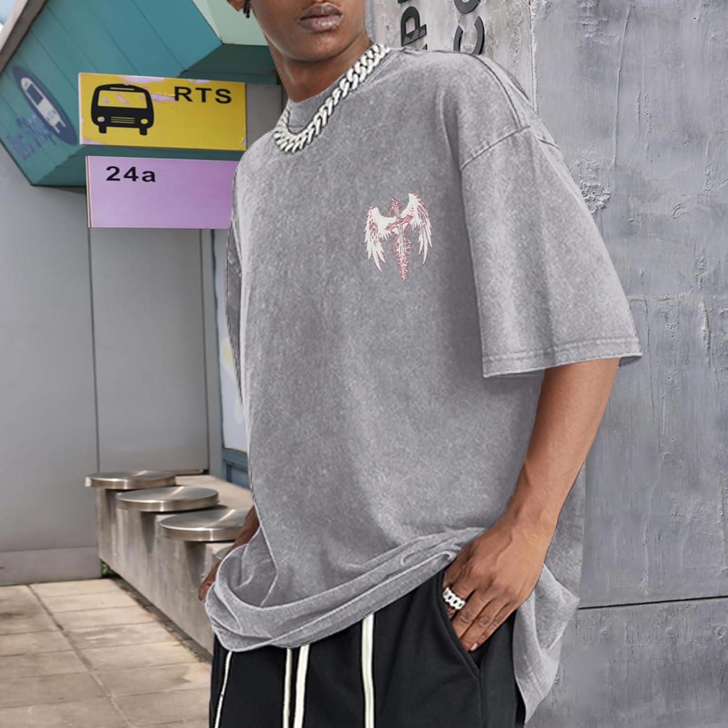 Lytiarul Vintage Goth Punk Shirts for Men Grunge Streetwear Oversized Tshirts Gothic Cross Y2k Graphic Tees Acid Wash T Shirt - Image 3