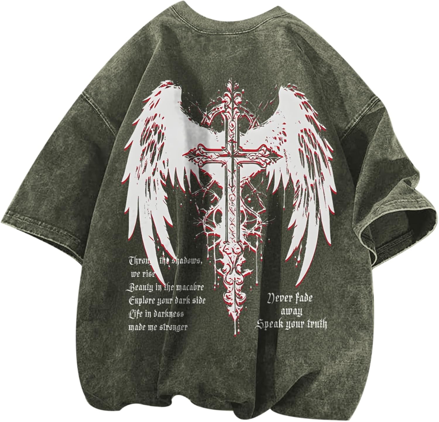 Lytiarul Vintage Goth Punk Shirts for Men Grunge Streetwear Oversized Tshirts Gothic Cross Y2k Graphic Tees Acid Wash T Shirt - Image 9