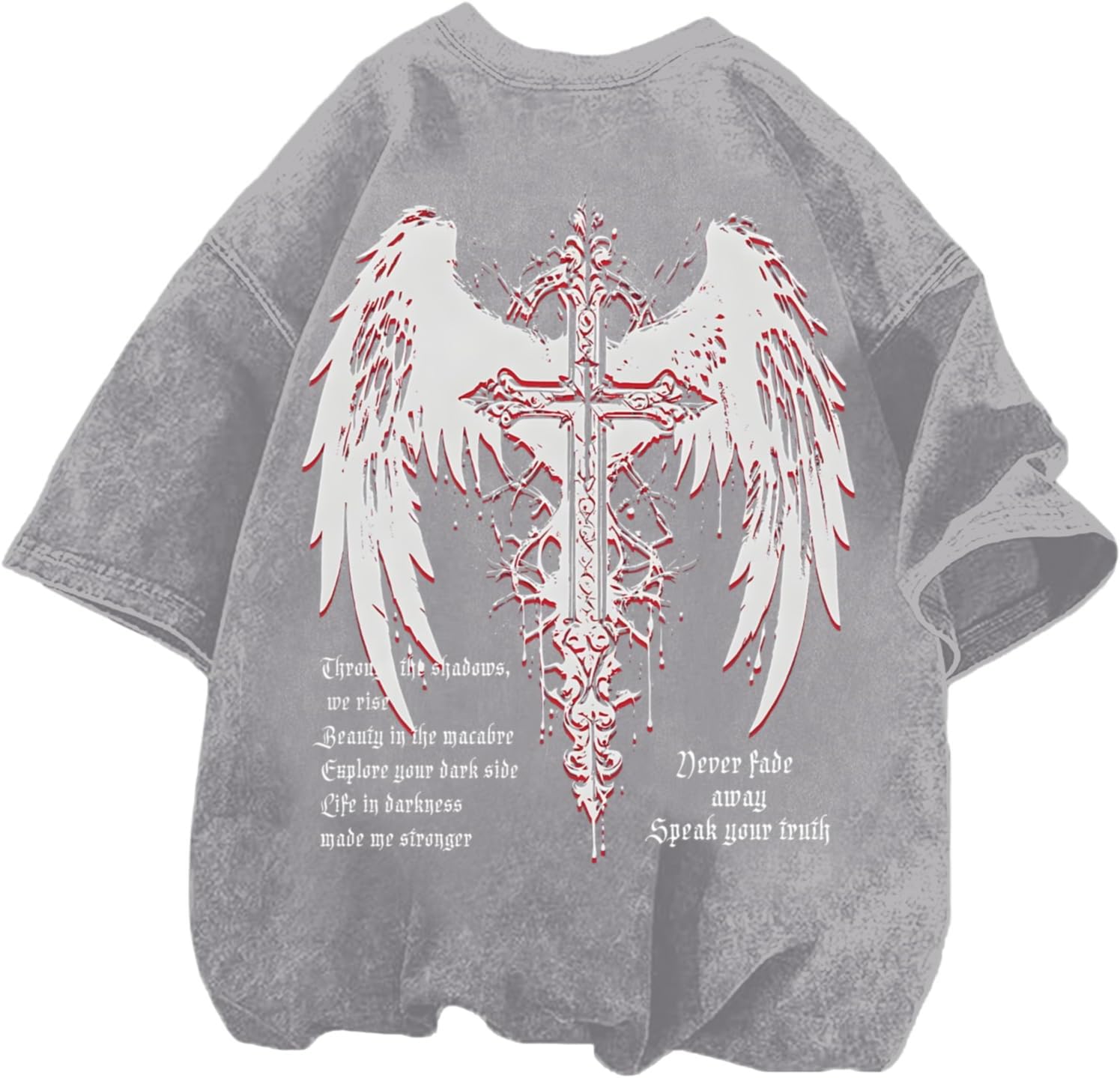 Lytiarul Vintage Goth Punk Shirts for Men Grunge Streetwear Oversized Tshirts Gothic Cross Y2k Graphic Tees Acid Wash T Shirt