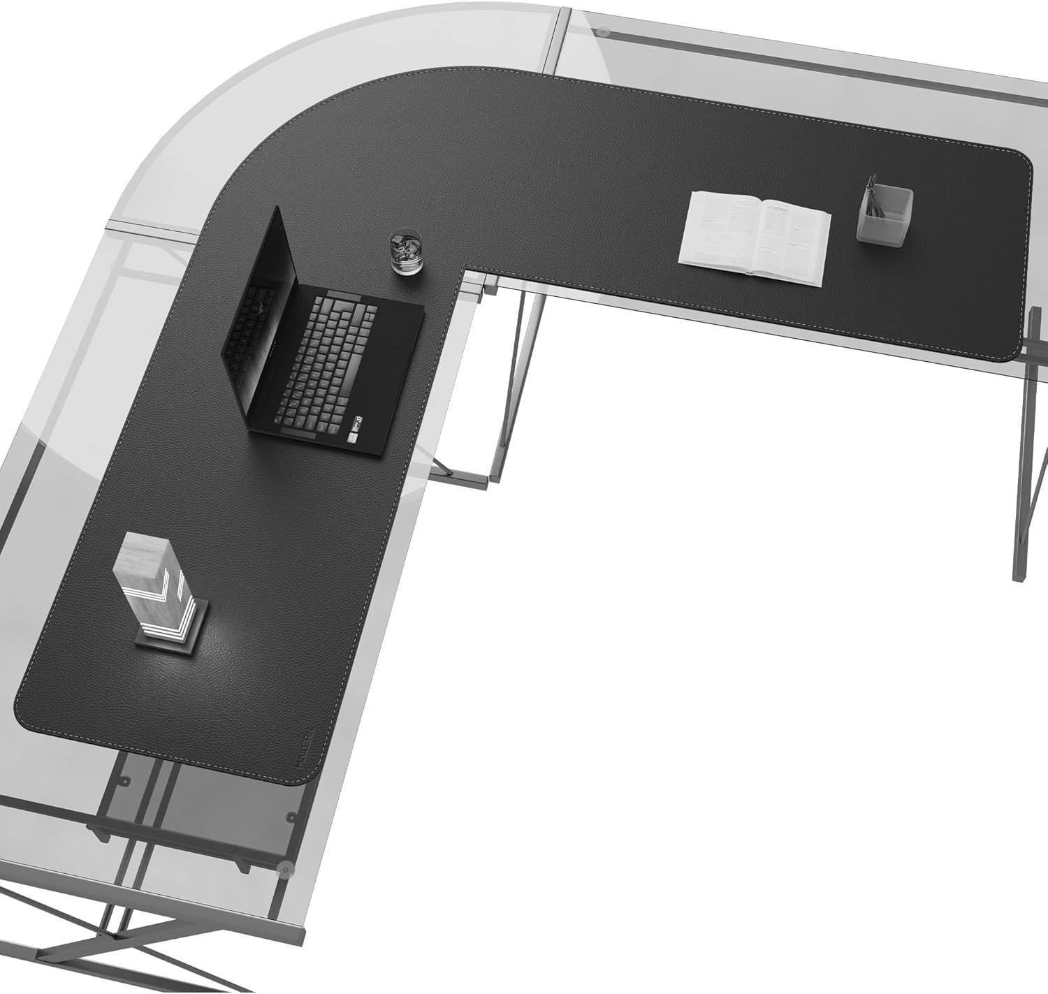 MAIDERN (59" + 59") x 19.6" Black Large L Shaped Desk Mat - Leather Gaming Corner Desk Pad for Office Computer