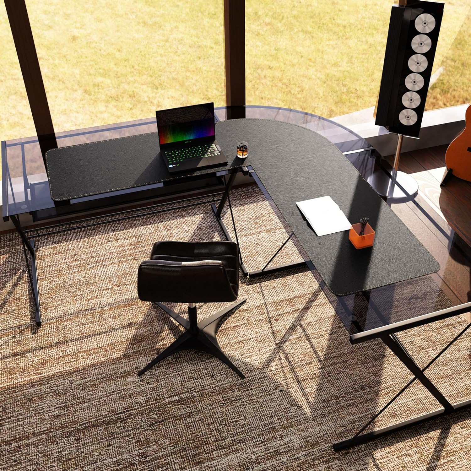 MAIDERN (59" + 59") x 19.6" Black Large L Shaped Desk Mat - Leather Gaming Corner Desk Pad for Office Computer - Image 2