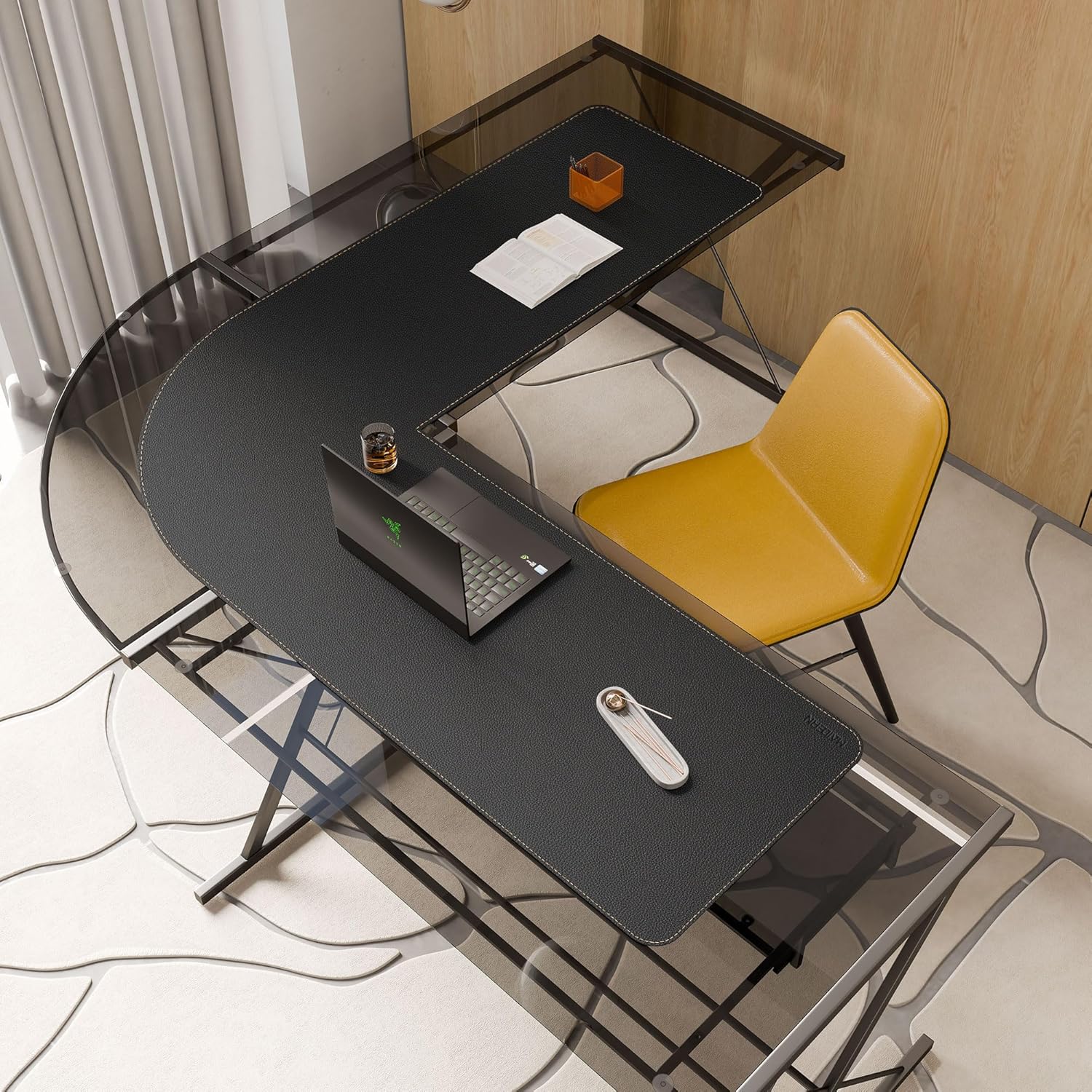 MAIDERN (59" + 59") x 19.6" Black Large L Shaped Desk Mat - Leather Gaming Corner Desk Pad for Office Computer - Image 6