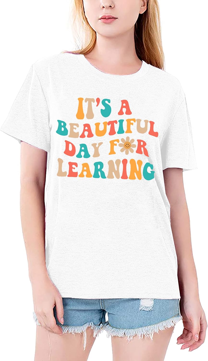 MAIHUN Women Teacher Life Shirt Teacher Gift Short Sleeve Shirts It s a Beautiful Day for Learning - Image 5