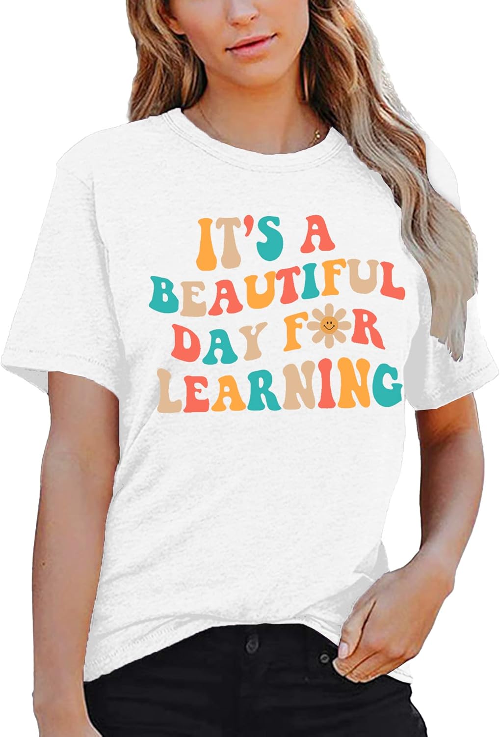 MAIHUN Women Teacher Life Shirt Teacher Gift Short Sleeve Shirts It s a Beautiful Day for Learning - Image 2