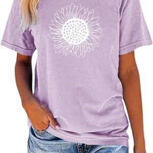 MaQiYa Womens Cute Sunflower Graphic Printed Tee Shirts Vintage Short Sleeve Cotton Shirts Tops