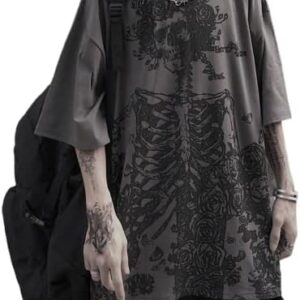 Men Women Y2K Gothic Skeleton T-Shirt Grunge Dark Academia Emo Tees Japanese Alt Harajuku Oversize Punk Skull Clothes