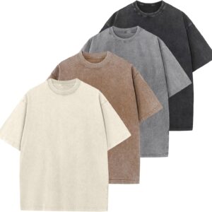 Men's Oversized Cotton T-Shirts Loose Fit Vintage Washed Tee Unisex Short Sleeve Casual Shirts Tops