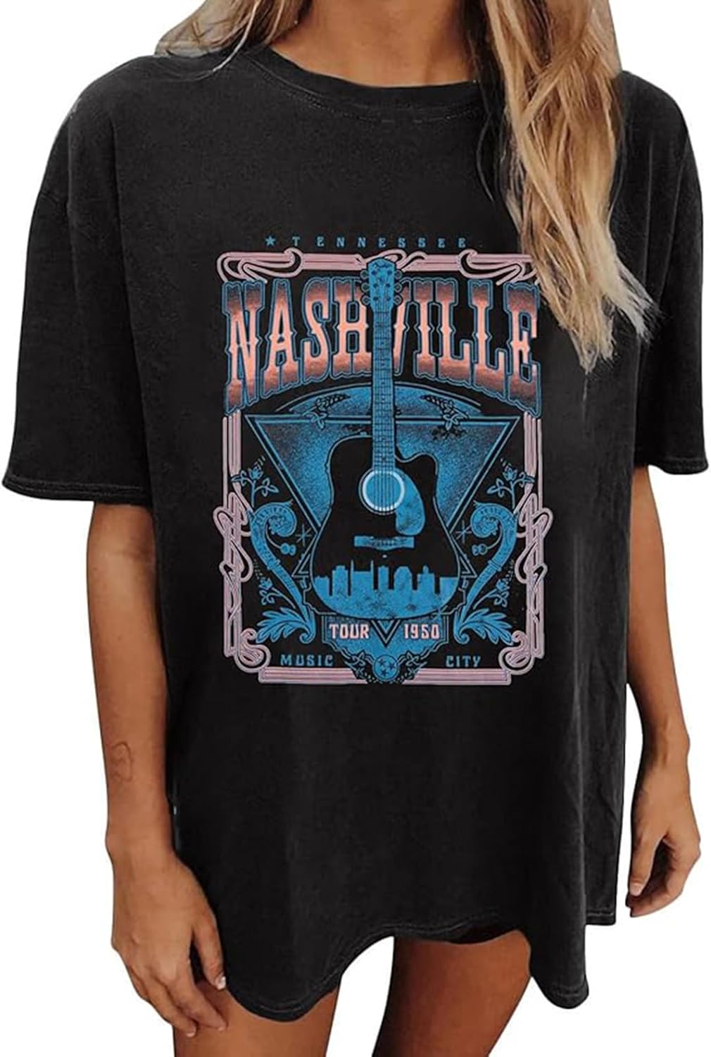 Nashville Music City T-Shirt Women Country Music Oversized Shirts Rock Band Tshirt Vintage Guitar Wings Graphic Tees - Image 8