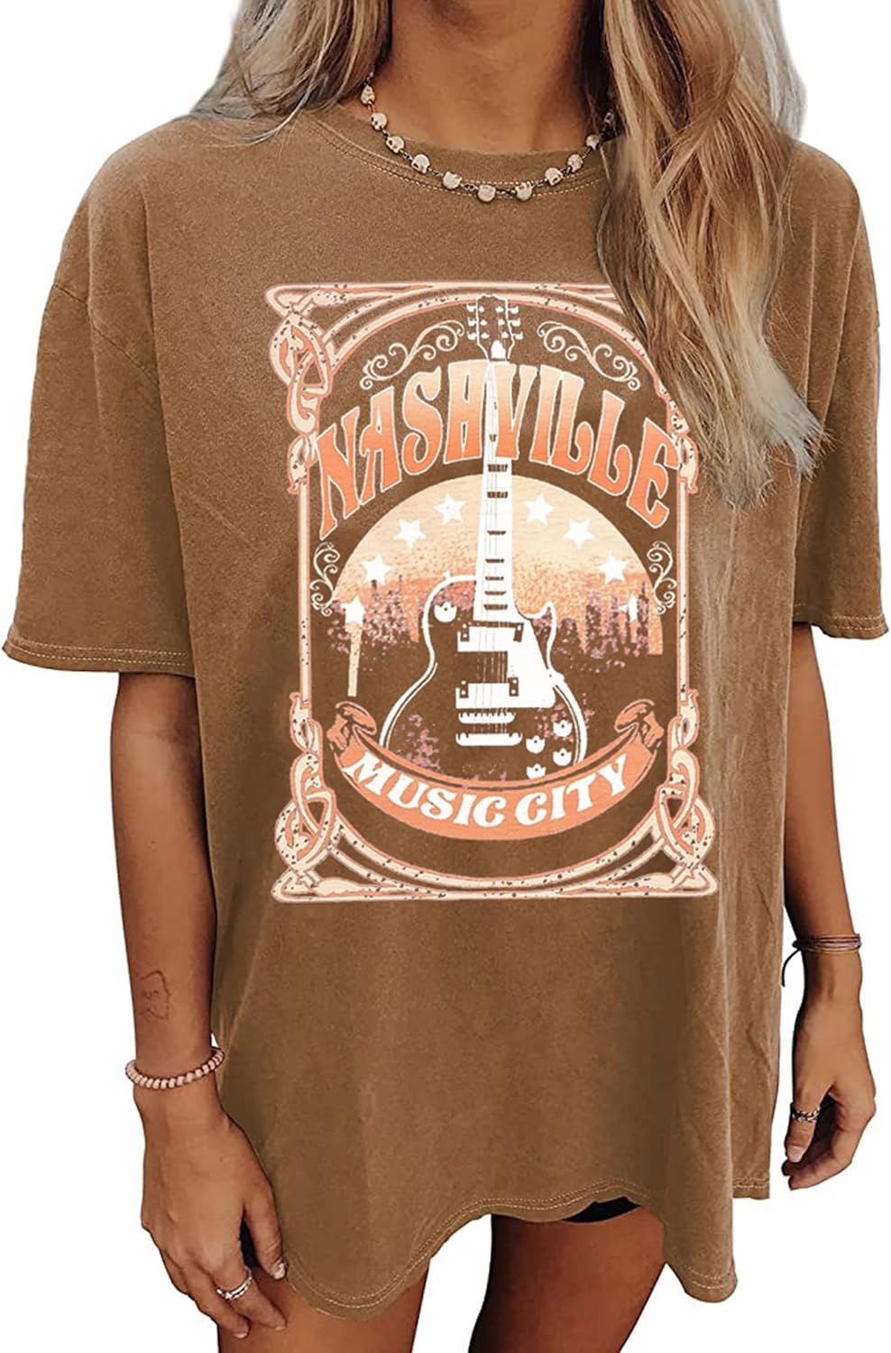 Nashville Music City T-Shirt Women Country Music Oversized Shirts Rock Band Tshirt Vintage Guitar Wings Graphic Tees - Image 23