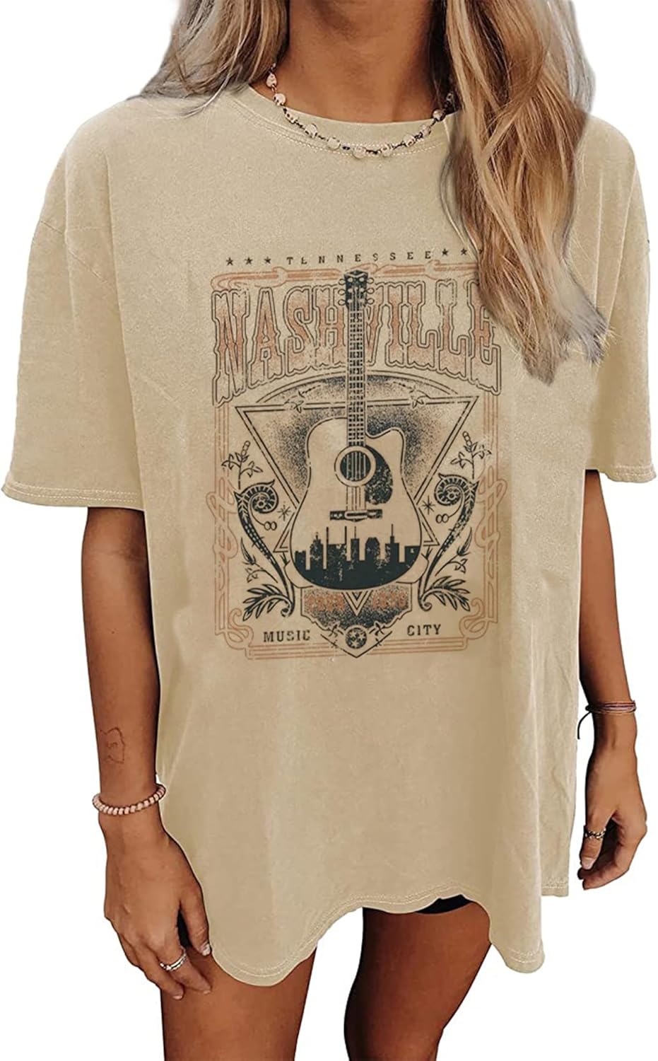 Nashville Music City T-Shirt Women Country Music Oversized Shirts Rock Band Tshirt Vintage Guitar Wings Graphic Tees - Image 9