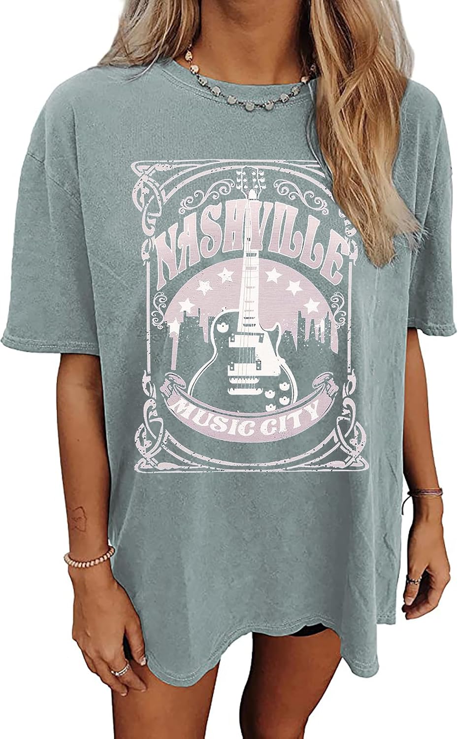 Nashville Music City T-Shirt Women Country Music Oversized Shirts Rock Band Tshirt Vintage Guitar Wings Graphic Tees - Image 20