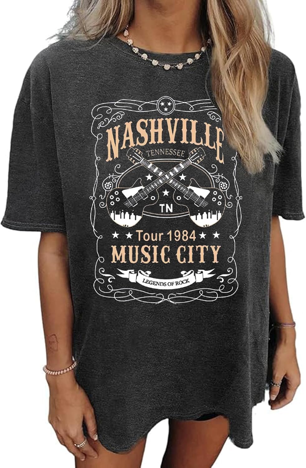 Nashville Music City T-Shirt Women Country Music Oversized Shirts Rock Band Tshirt Vintage Guitar Wings Graphic Tees - Image 25
