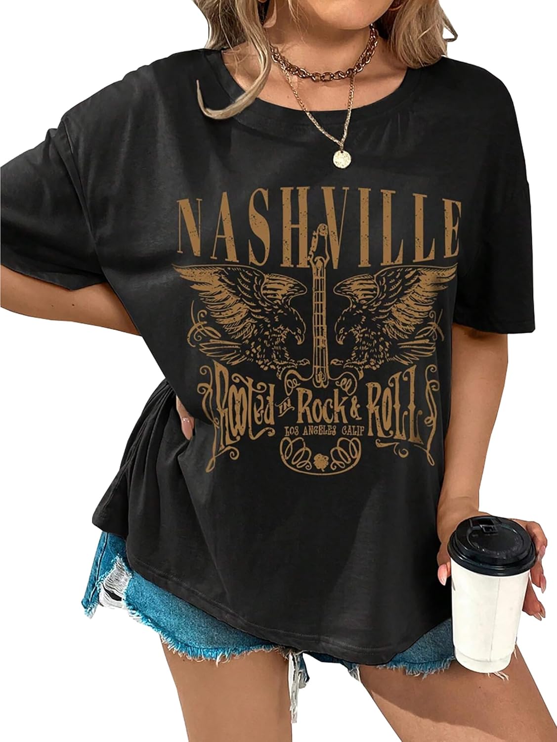 Nashville Music City T-Shirt Women Country Music Oversized Shirts Rock Band Tshirt Vintage Guitar Wings Graphic Tees - Image 11