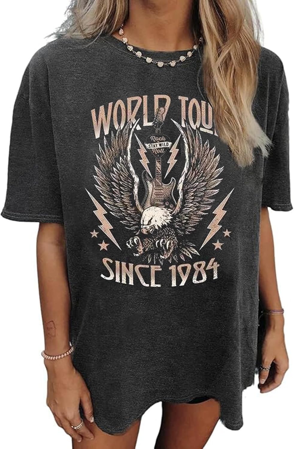 Nashville Music City T-Shirt Women Country Music Oversized Shirts Rock Band Tshirt Vintage Guitar Wings Graphic Tees - Image 24