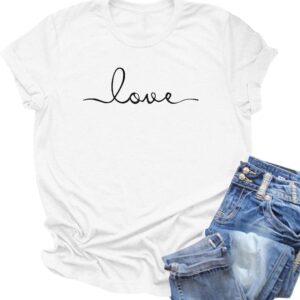 NIUBIA Women's T-Shirt Graphic Tees Love Printed Casual Short Sleeve Tops Summer Loose Fitted Top