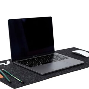 Non Slip Wool Desk Pad 14x33 Inch (35x85 cm) - Merino Wool Felt Mat for Mouse, Keyboard - Large Grey Minimal Modern Desk Mat Made from Premium Quality Materials