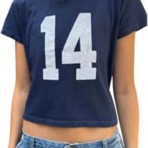 Number 14 Fitted Tee Jersey Summer Crop Top Short Sleeve Y2k Shirt Graphic Baby Tee Women