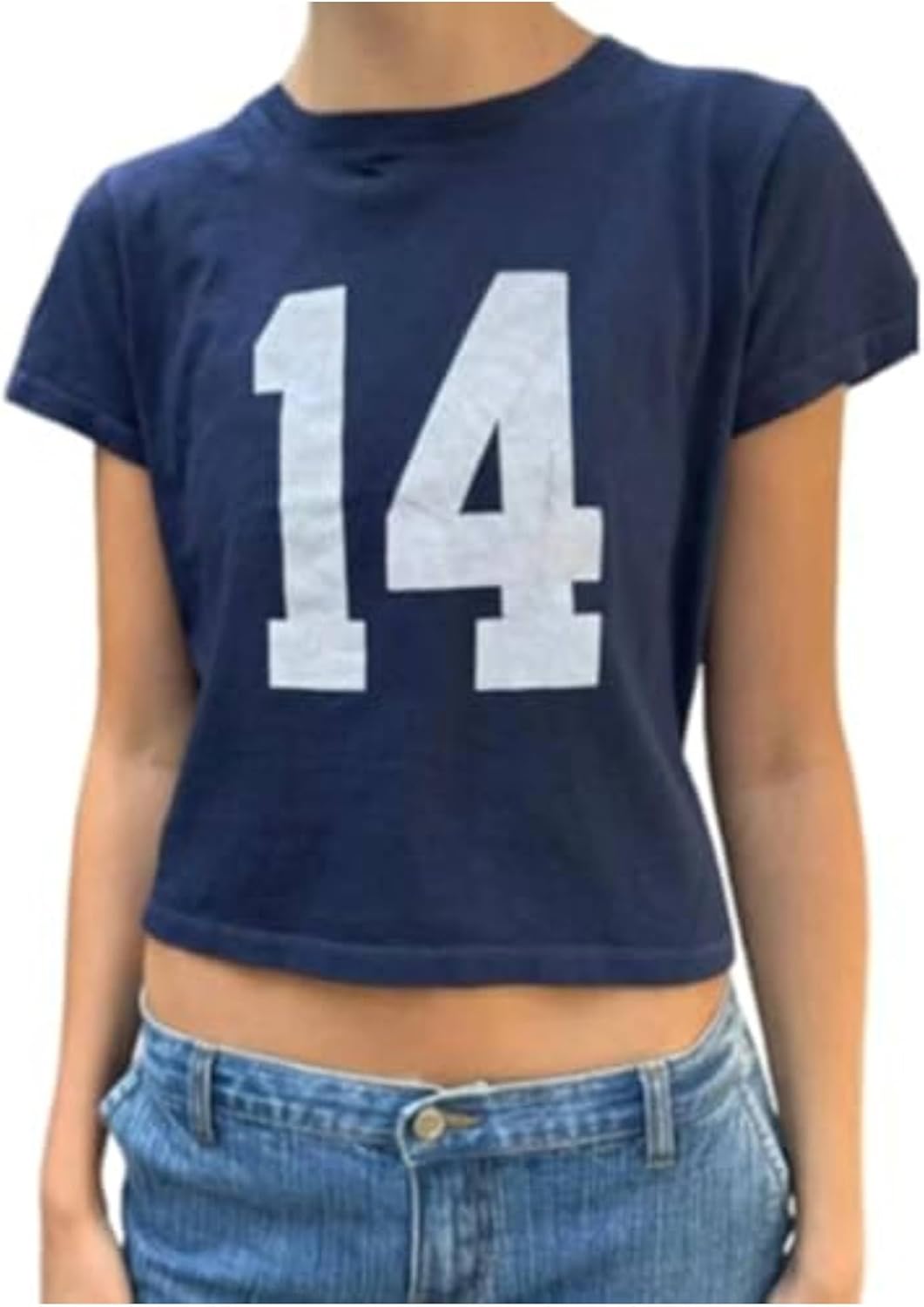 Number 14 Fitted Tee Jersey Summer Crop Top Short Sleeve Y2k Shirt Graphic Baby Tee Women