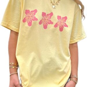 Oversized Graphic Shirt for Teens Girl Y2K Ocean Floral Short Sleeve Baggy Tee Shirts Vintage Aesthetic Coastal Tops