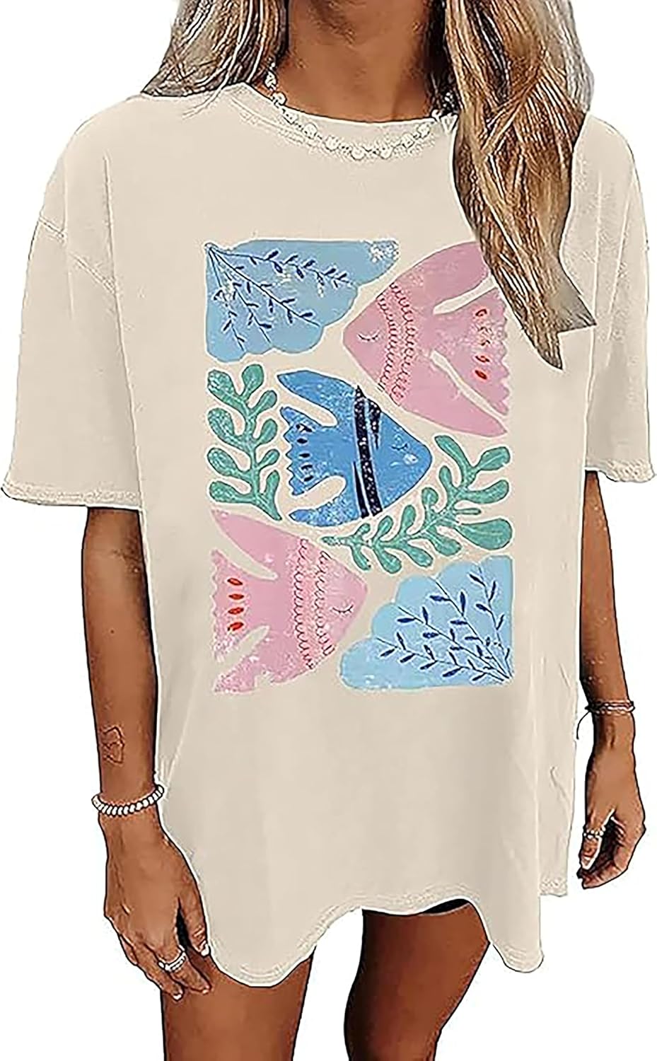 Oversized Graphic Tee Shirt for Women Summer Beach Vacation Clothes Casual Short Sleeve Loose Fit Basic T Shirt Top - Image 8