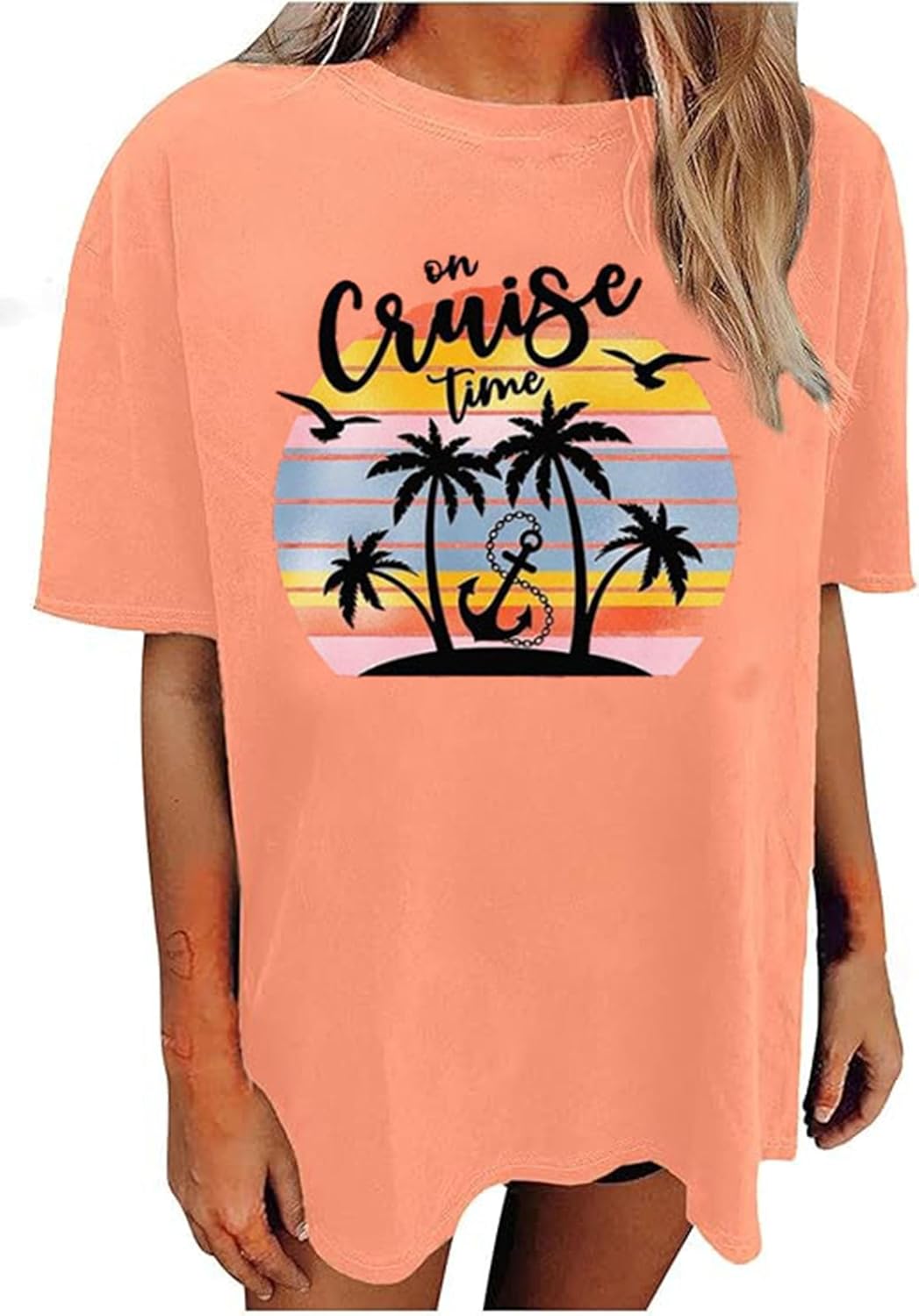 Oversized Graphic Tee Shirt for Women Summer Beach Vacation Clothes Casual Short Sleeve Loose Fit Basic T Shirt Top - Image 20