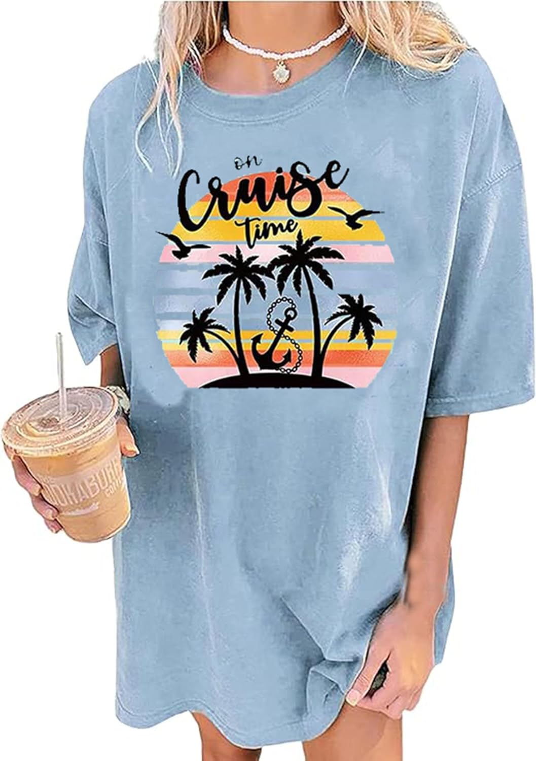 Oversized Graphic Tee Shirt for Women Summer Beach Vacation Clothes Casual Short Sleeve Loose Fit Basic T Shirt Top - Image 19
