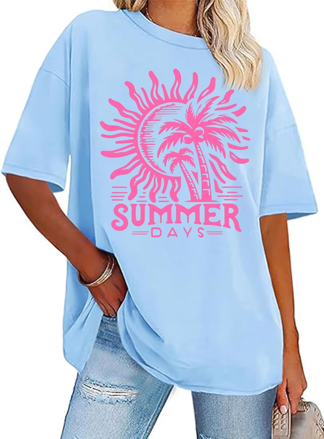 Oversized Graphic Tee Shirt for Women Summer Beach Vacation Clothes Casual Short Sleeve Loose Fit Basic T Shirt Top - Image 4
