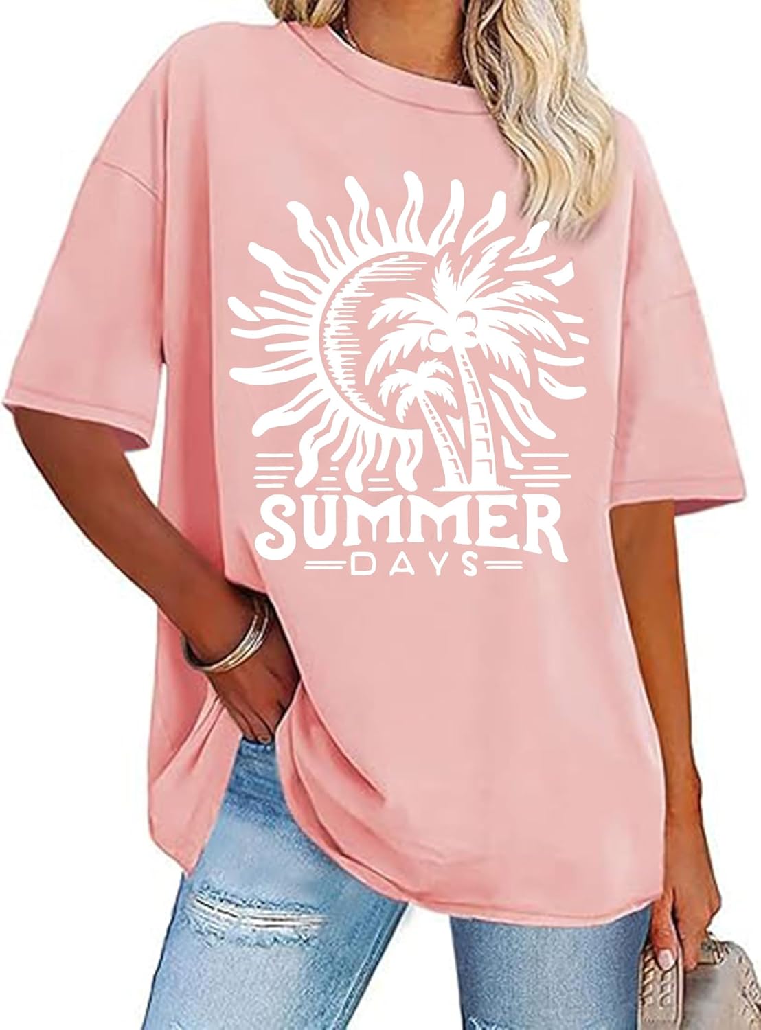 Oversized Graphic Tee Shirt for Women Summer Beach Vacation Clothes Casual Short Sleeve Loose Fit Basic T Shirt Top - Image 9