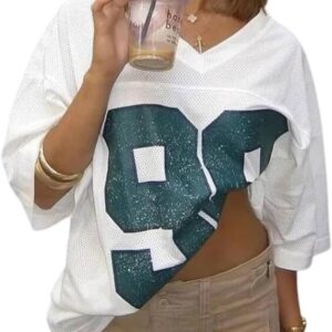 Oversized Jersey Women Summer Tops 2024 Grunge Graphic Tees Y2k Streetwear Short Sleeve Shirts