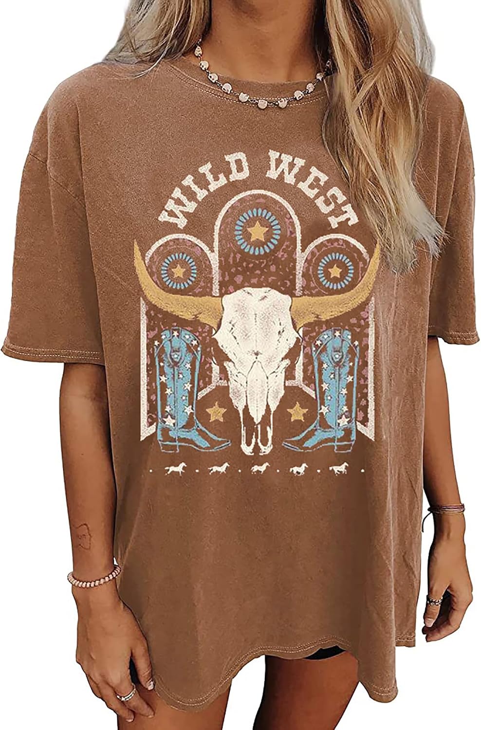 Oversized Wild West Cowboys T-Shirt for Women Vintage Country Music Tee Western Rodeo Graphic Tee Short Sleeve Loose Top - Image 23
