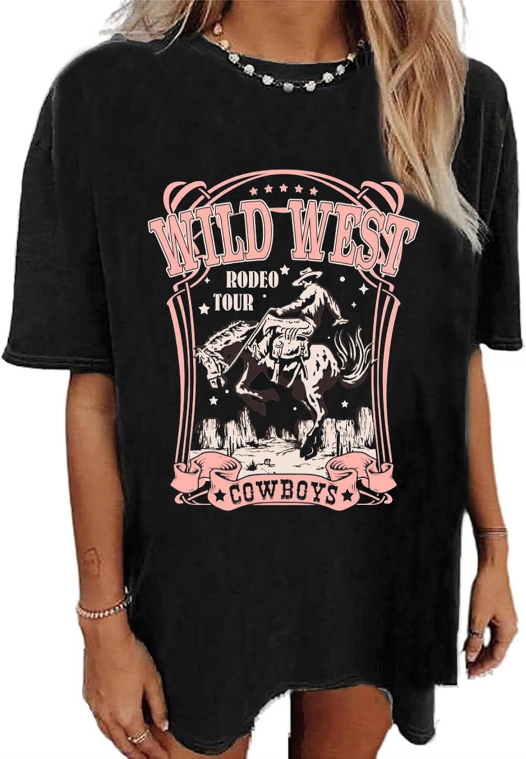 Oversized Wild West Cowboys T-Shirt for Women Vintage Country Music Tee Western Rodeo Graphic Tee Short Sleeve Loose Top - Image 16