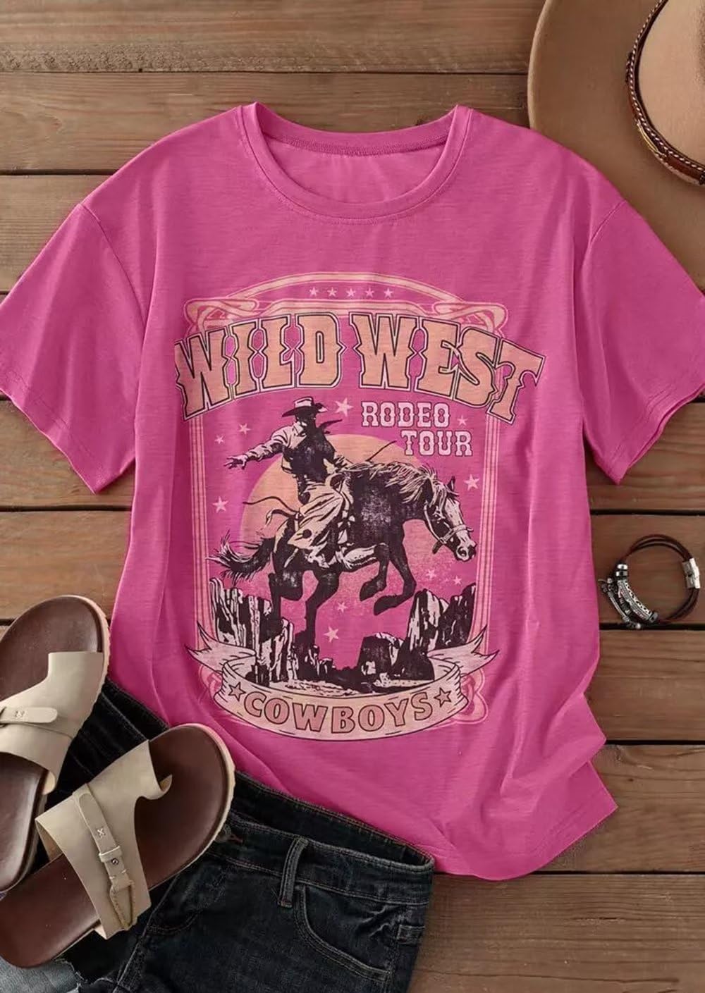 Oversized Wild West Cowboys T-Shirt for Women Vintage Country Music Tee Western Rodeo Graphic Tee Short Sleeve Loose Top - Image 4