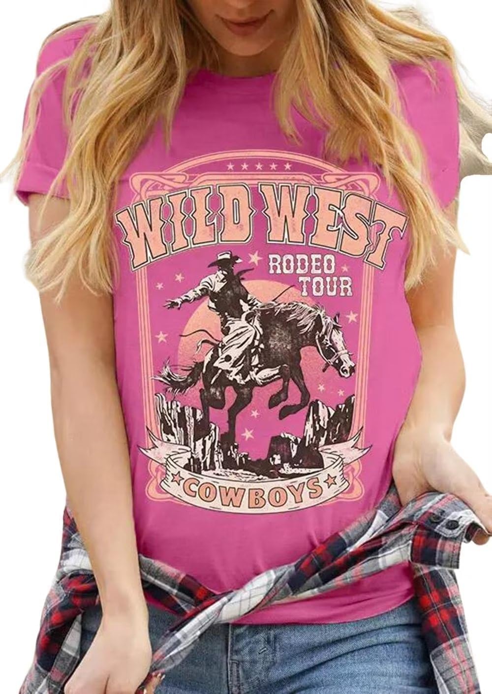 Oversized Wild West Cowboys T-Shirt for Women Vintage Country Music Tee Western Rodeo Graphic Tee Short Sleeve Loose Top - Image 3