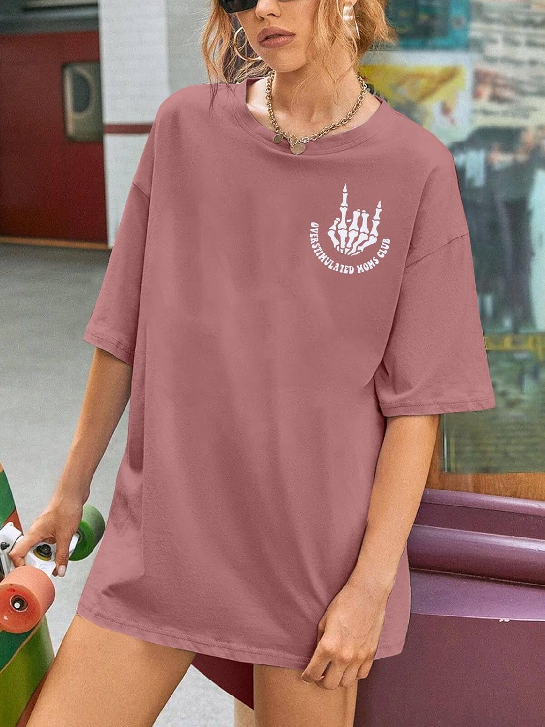 Overstimulated Moms Club Shirt Oversized Mama Shirts Funny Mom Life Graphic Tees Casual Short Sleeve Trendy Tops - Image 5